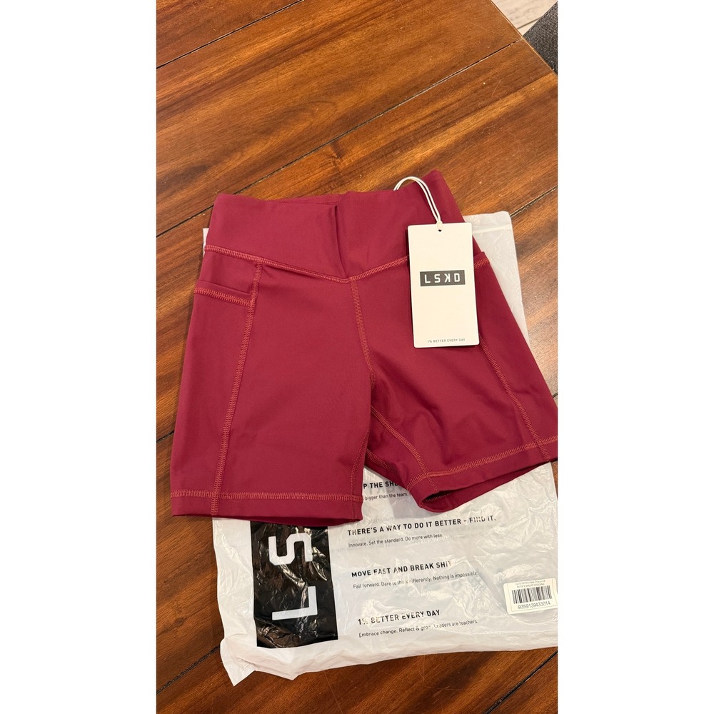 LSKD Elite X-Shorts Dark Cherry 4in High Waisted Shorts XS WTGH00415 NWT NEW - Picture 3 of 16